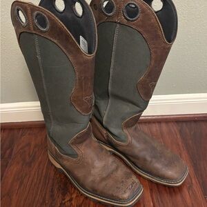 LaCrosse Brown Leather and Olive Green Pull-On Snake Boots